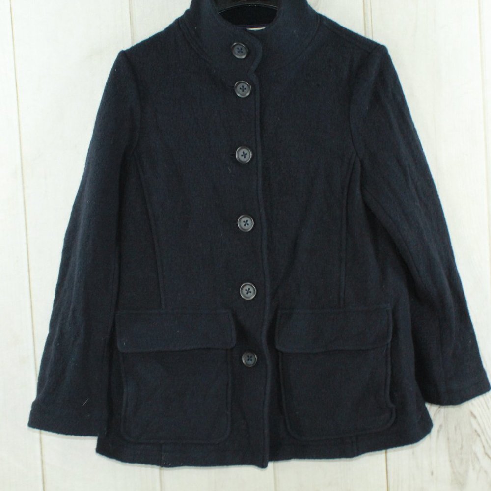 LL Bean Black 100% Wool Button-Down Coat Jacket Size M - Picture 3 of 9